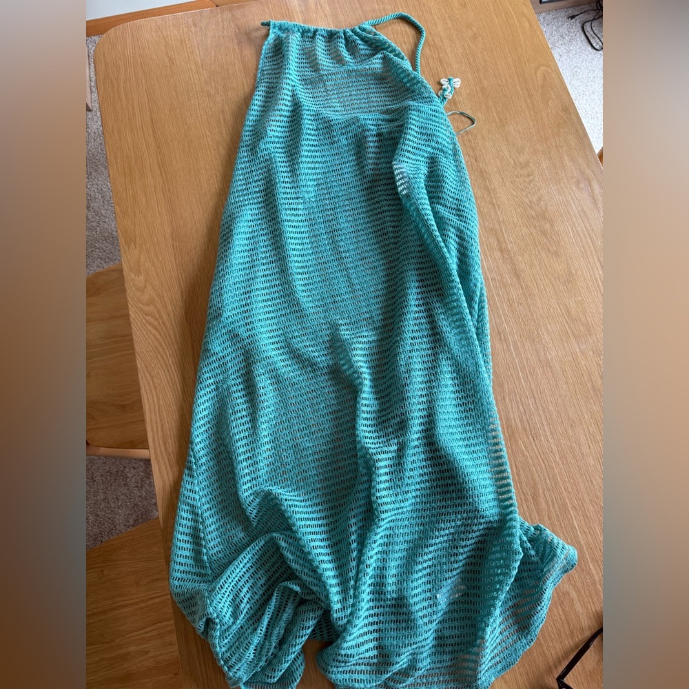 Haute Hippie Green Crochet Boho Halter Maxi Dress Coverup Sz Large - Picture 3 of 5